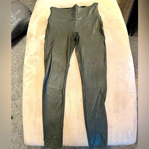 Olive green Spanx faux leather leggings, size large
